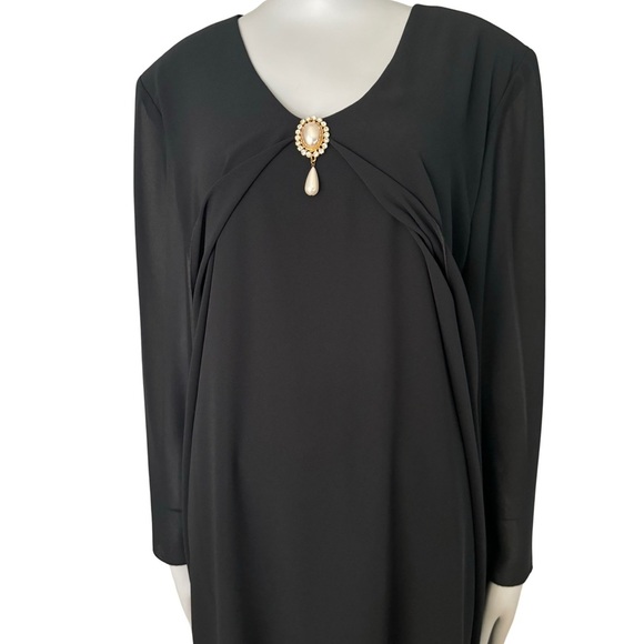CATTIVA Vintage Crepe Embellished Black Formal Dress Long Sleeve - Picture 5 of 15
